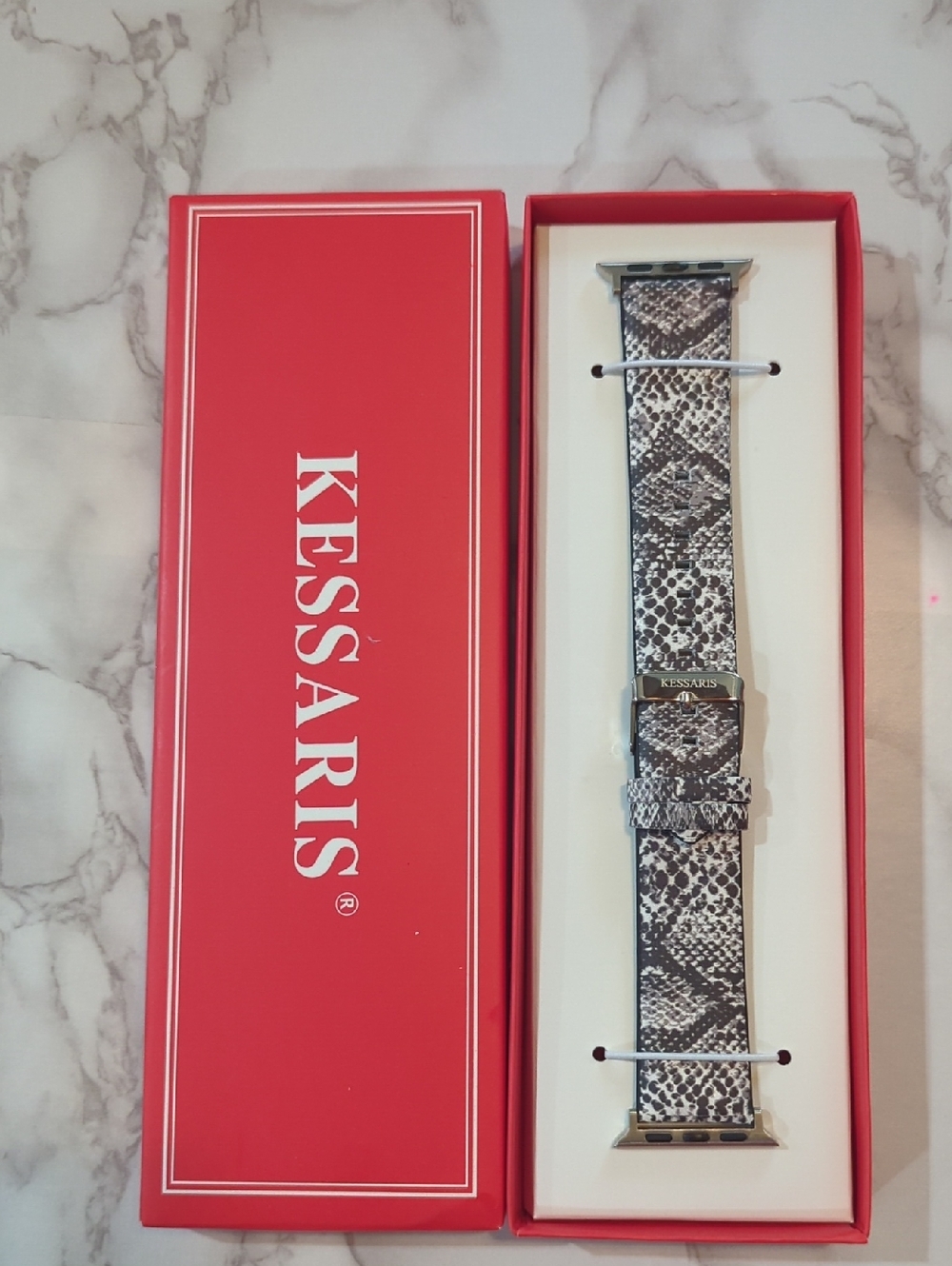 Kessaris Python-Pattern Leather Watch Strap - Black & White